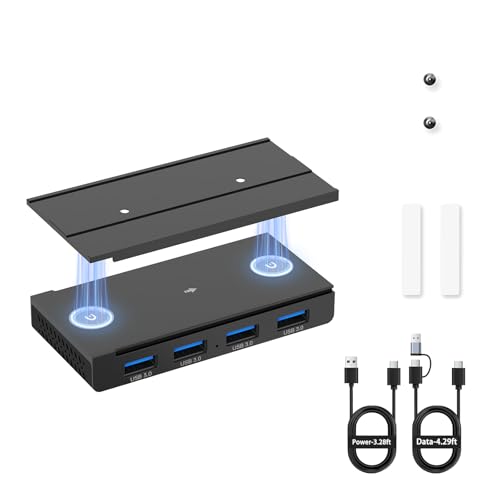 EJAY Magnetic USB 3.0 Hub, 4-Port Desk Mount USB Hub with 59in Data Cable, Industrial-Strength Magnetic Hub to Attach to a Desk/PC Case, Powered USB 3.0 Hub for PC, Mac, Desktop, Black - color: Black