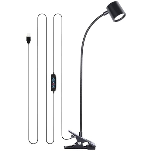 Desk Lamp USB Clip On Light,Book Lights for Reading at Night Clamp Light | 3 Color Modes,10 Brightness Clamp Light,360° Gooseneck LED Reading Light for Books in Bed,Eye-Care for Home Office,Headboards - color: Matte Black