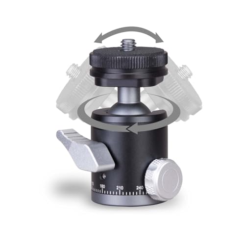 B19 Mini Ball Head with Hot Shoe Mount, Aluminum Alloy, 1/4" Standard Screw, 360 Degree Rotation, 30mm x 64mm, Black