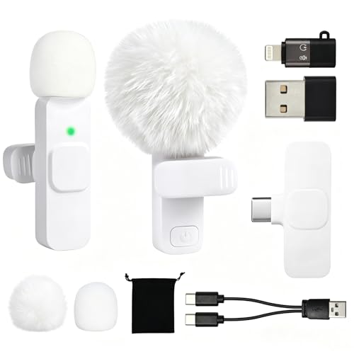 Mini Microphone for iphone Android Phone Tablet ipad PC, Usb C Wireless Lavalier Mic for Video Recording Vlogging Youtube Tiktok Podcast Interview content creators, Tiny Microphones Clip on Mics - color: Pure White