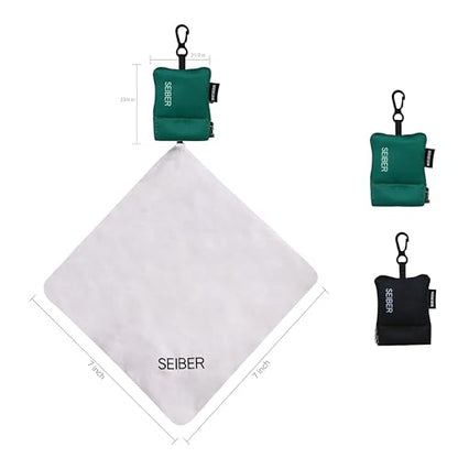 SEIBER Microfiber Eyeglass Cleaning Cloth for Glasses with Pouch, 2P, BKGRN | With Neoprene Pouch, 7x7 inch, For Sunglasses, Laptops, Cameras, Screen, Self-Closing Bottom - color: Black and Dark Green