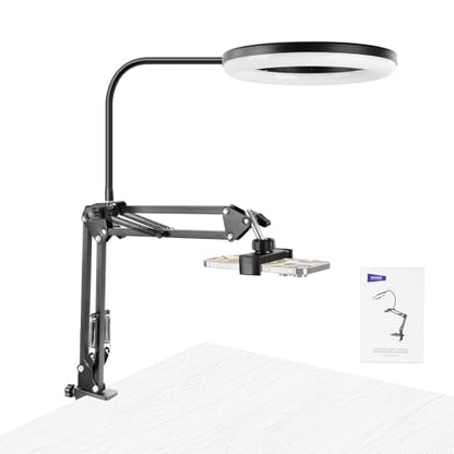 NEEWER Entry Level Version N41 8" LED Ring Light with Desk Clamp Stand/Remote, Overhead Phone Mount Holder Compatible with iPhone, Streaming Video Recording Selfie Nail Tech Food Photography Lighting