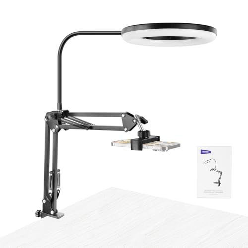 NEEWER Entry Level Version N41 8" LED Ring Light with Desk Clamp Stand/Remote, Overhead Phone Mount Holder Compatible with iPhone, Streaming Video Recording Selfie Nail Tech Food Photography Lighting
