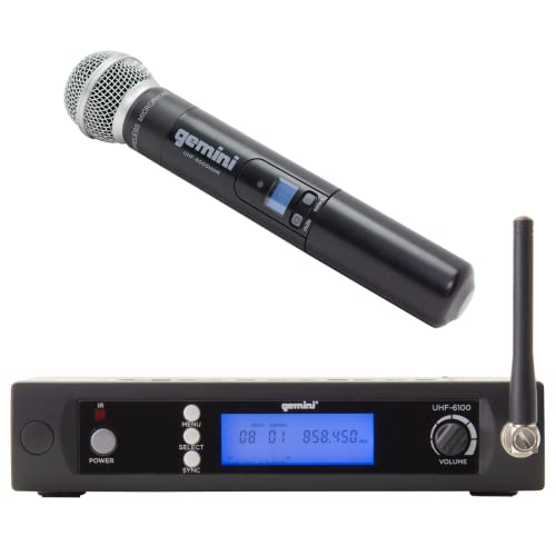 Gemini UHF Handheld Microphone System, 256 Channels, 240ft (UHF-6100M-R2) | UHF handheld mic, 256 channels, 512-537 MHz - 240 ft range - LCD, auto SYNC - XLR & 1/4" outputs - style: Single Mic