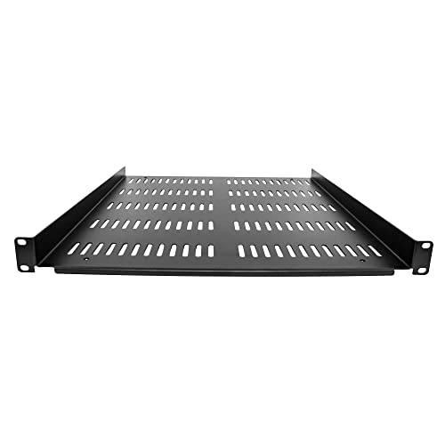 StarTech 1U Vented Rack Shelf, 19in, 55lb, 20in Deep (SHELF-1U-20-FIXED-V) | Universal vented cantilever tray for 19in network equipment rack and cabinet, 2.0mm cold-rolled steel, Airflow - size: 20", style: single
