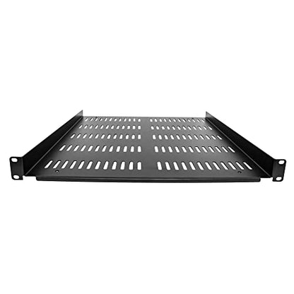 StarTech 1U Vented Rack Shelf, 19in, 55lb, 20in Deep (SHELF-1U-20-FIXED-V) | Universal vented cantilever tray for 19in network equipment rack and cabinet, 2.0mm cold-rolled steel, Airflow - size: 20", style: single