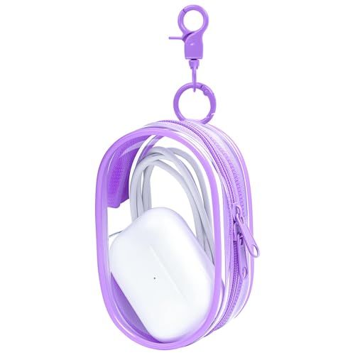 Linsaner 1 Pack Storage Bag for Organizing Data Cables, Earphone, Chargers, Keys, Change, Blind Box Doll Transparent Display Bag, Tech Pouch, Portable Multi-Function Storage (Purple) - color: B5-Purple
