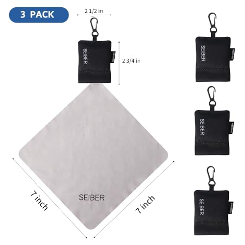 SEIBER Microfiber Eyeglass Cleaning Cloth, 7x7 inch, 3PCS, Black | with Neoprene Pouch, For Glasses, Laptops, Cameras, Screen, Self-Closing Bottom - color: Black 3pcs