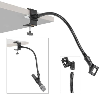 Microphone Arm Stand Long 12'' Sturdy Gooseneck Mic Stand Adjustable Microphone Arm Stand with Clamp - Mic Holder Flexible Mike Stand Podium Compact Mic Arm for Desk Traveling (Black) by Auray - size: 12" Gooseneck