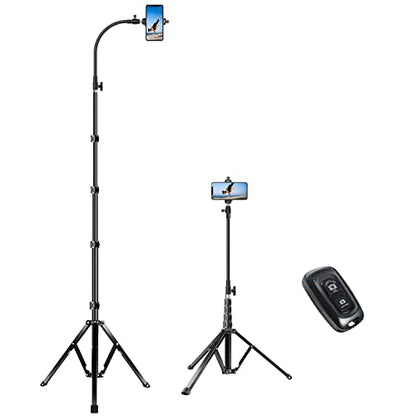 Elitehood 81" Tall Flexible Tripod Stand for iPhone with 17in Adjustable Gooseneck with Remote Compatible with iPhone 13 Pro Max / 13 Pro / 12 Pro Max, Android Phone - style: Heavy Duty Tripod