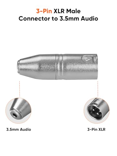 CableCreation 3.5mm to XLR Male Adaptor 2pcs,X LR to 1/8'' Stereo Audio Converter,1/8 inch TRS Stereo Jack Female to 3 Pin XL R Microphone Extender for Camcorder,Mixer,Speaker,Microphone,Amplifier - size: XLR Male