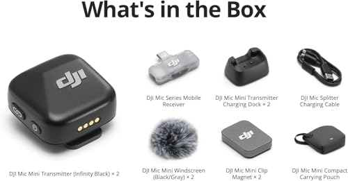 DJI Mic Mini (2 TX + 1 Mobile RX), Wireless Lavalier Microphone for iPhone 17/16/15 & Android/PC/Tablet, Plug-and-Play, 300m Transmission, Ultralight, Active Noise Cancelling, YouTube, Vlog, Streaming - style: Mic Mini (2 TX + 1 Mobile RX)