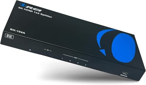 OREI 8K HDMI Splitter 1 in 4 Out, 1 x 4 Duplicate/Mirro Screen with Audio Extractor UltraHD Supports Upto 4K @ 120Hz IR EDID HDCP 2.3 for PS5, Xbox, NVIDIA (BK-104A) - style: 8K@60Hz - 4 Outputs w/ Audio Extractor
