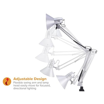 Bostitch Office VLF100-SLV Swing Arm Desk Lamp with Clamp Mount, 36" Reach with Multi-Joint Adjustment, Includes Replaceable LED Bulb (VLF), Silver - style: Clamp, Silver