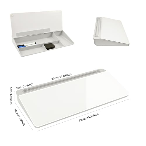Desktop Whiteboard, Glass Dry Erase Board, Desk Board Buddy,Computer Keyboard Stand,Desk Whiteboard Organizer for Home,Office,School Supplies(White) - color: White