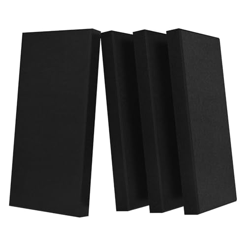 UMIACOUSTICS 4 PCS Acoustic Panels with Hanging Bracket, 2” Thick Fiberglass Sound Proof Panels Removable for Studios, Office, Home Theater Ceiling or Wall- Black - color: Black, size: 23.6" x 11.8"-4pcs