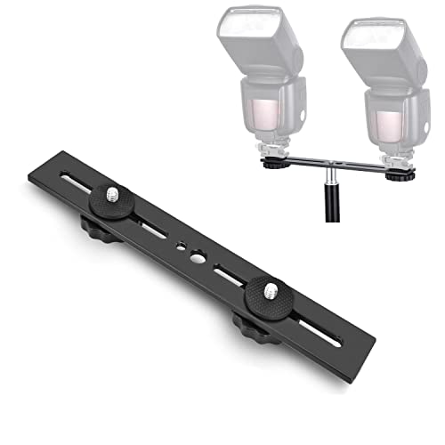 Dual Flash Bracket 8in/20.3cm Camera Mount Tripod Bracket with 1/4 Screw Hot Shoe Flash Light Bracket for LED Light Microphone 3D Stereo Stereoscopic Photography