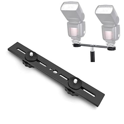 Dual Flash Bracket 8in/20.3cm Camera Mount Tripod Bracket with 1/4 Screw Hot Shoe Flash Light Bracket for LED Light Microphone 3D Stereo Stereoscopic Photography
