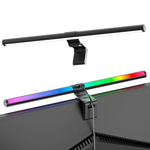 RGB Monitor Light Bar, Eye-Care Dual Light Reading Screen Lamp, 9 Modes Gaming Backlight LED Computer Lamp, 3 Colors Dimmable Frontlight, 15.75'' USB Desk Lights for Home, Office