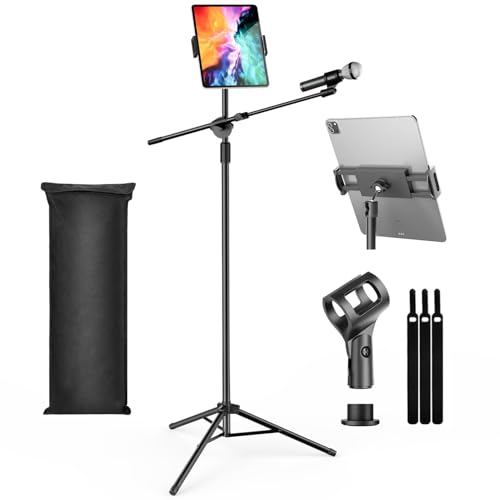 Mic Stand, Microphone Stand Floor with Phone/Tablet Holder, Height Adjustable Boom Mic Stand Tripod With Carrying Bag for Singing Karaoke Stage