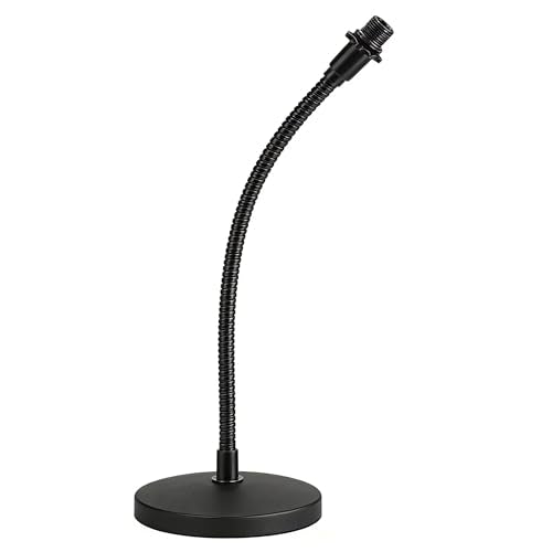 Heavy-Duty Round Weighted Base Desktop Microphone Stand with Flexible Gooseneck & 3/8" to 5/8" Adapter for Podcast, Studio, Classroom, Church (7.1" Base, Black)
