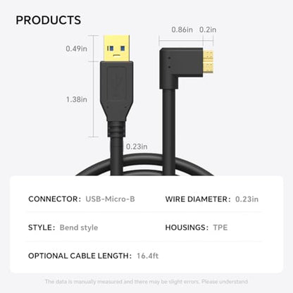 16ft 5Gbps USB A to Micro B Cable for Photo/Video Shooting, Hard Drive USB Cable, 3.0 Micro B to USB-A Compatible with Canon EOS 1DX2/ 5D4/ 5DS/ 5DSR/ 7D2 Nikon D850/ D810/ D800D5/ D500 - color: Micro-B