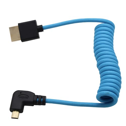 Right Angle Micro-HDMI 4K 8K High Speed Cable for ATOMOS Ninja V Ultra, Sony ZV-E10 A7C A7R4 A6700, Canon R6II R5C R10, Lumix S5 S9 G100, Fujifilm X-T50, Blue Braided Coiled 30cm - color: Blue, size: Right Angle to Straight