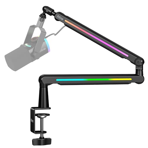 FIFINE Microphone Boom Arm with Controllable RGB, Adjustable Low Profile Mic Stand with Desk Mount Clamp,Cable Management, Screw Adapter for Gaming, Podcast, Streaming, Studio-BM88Pro - color: black