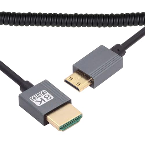 Cable Mini HDMI 2.1 Male to HDMI Male 8K 60hz Stretch Coiled Cable for HDTV Computer Laptop Monitor (100cm) - style: Mini HDMI Straight Type
