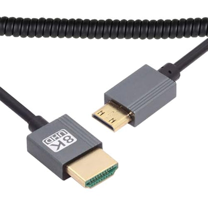 Cable Mini HDMI 2.1 Male to HDMI Male 8K 60hz Stretch Coiled Cable for HDTV Computer Laptop Monitor (100cm) - style: Mini HDMI Straight Type
