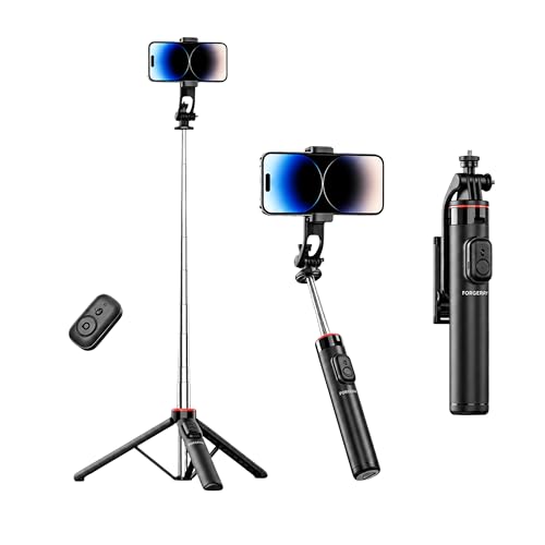 Travel Creator Tripod for iPhone with 1/4 Mount | 52 inch travel creator tripod with remote, 1/4 mount and stable umbrella base for vlogging and action cameras