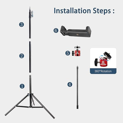 Phone Tripod Stand, UEGOGO 86" Tall Tripod with Flexible Gooseneck & Bluetooth Remote, Adjustable Phone Holder for Video Recording, Selfies, Live Streaming, Compatible with iPhone & Android