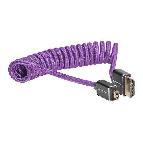 KONDOR BLUE x Gerald Undone | Micro HDMI (Type D) to Full HDMI (Type A) 2.0 Coiled Cable 12”-24” Braided | 4K 60Hz 18Gbps HDR, 3D, Reinforced | for On-Camera Monitors & Recorders + More | Purple - color: Purple