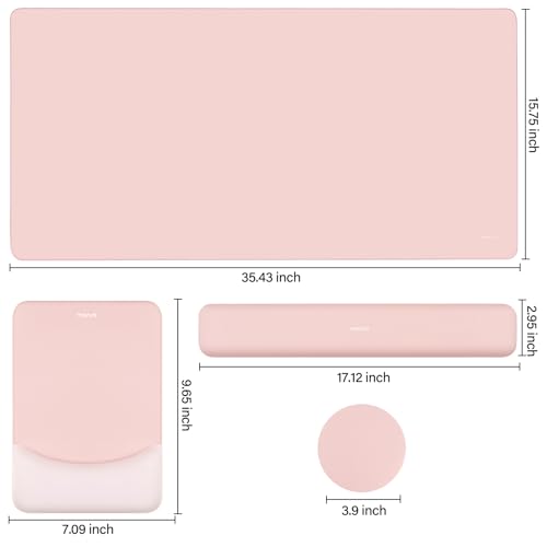 MOSISO Keyboard Mouse Pad Set, Large Gaming Mouse Pad&Rectangular Keyboard Wrist Rest&Mousepad with Wrist Rest&Coaster, Ergonomic Non-Slip&Easy Typing Pad with Curved Silicone Lining, Baby Pink - color: Baby Pink