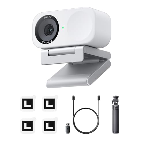 Insta360 Link 2C Tripod Bundle - 4K Webcam for PC/Mac, 1/2" Sensor, Auto Framing, HDR, AI Noise-Canceling Mic, Gesture Control for Streaming, Video Calls, Gaming, Works with Zoom, Teams, Twitch & More - color: Arctic White, style: Tripod Bundle