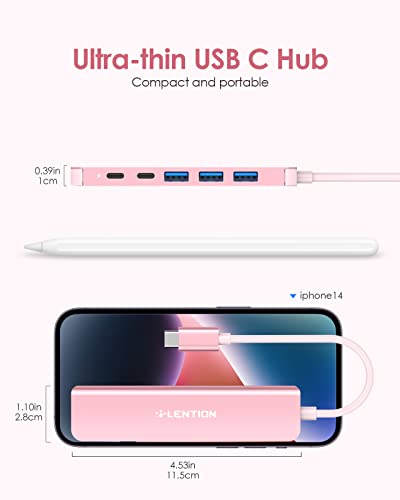 LENTION 6-in-1 USB C Hub, 4K@60Hz HDMI, 100W PD, 3 USB 3.0, USB-C Data | Ideal for Work & Study, Stable Driver 3.0 Certified, Compatible with macOS, iOS/iPadOS, Windows & ChromeOS (CE35p, Rose Gold) - color: Rose Gold