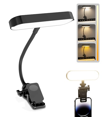 Jasput 2-in-1 LED Clip-On Book & Desk Lamp, Flexible Gooseneck, 3 Color Modes & Dimmable, Rechargeable Reading Light & Video Conference Light for Bed, Desk, Laptop, Study