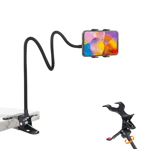 Gooseneck Phone Holder for Desk,Clip On Phone Holder for Bed,Flexible Long Arm Lazy Bracket,Cell Phone Stand Mount with Clamp for iPhone 16 Pro Max 15 14 13 X SE Series,for All 4"-7" Cellphone