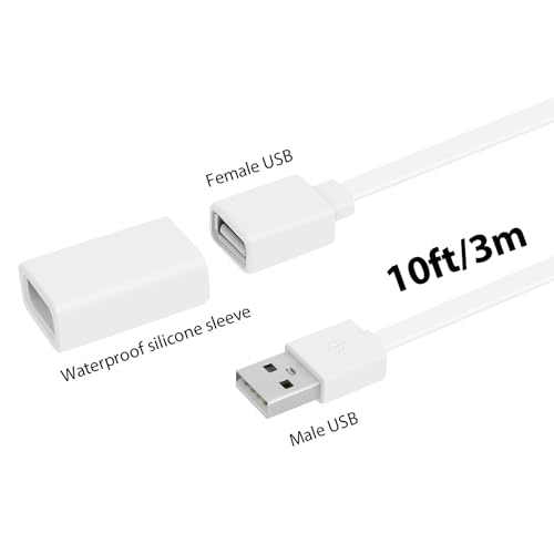 UYODM 2Pack 10Ft/3M USB Extension Cable Compatible with WYZE Cam V3/V2/V4, WYZE Cam Pan V3/V3 Pro/ V2, IPX7 Waterproof Extension Charging Cable Power Your WYZE Cam Continuously - White
