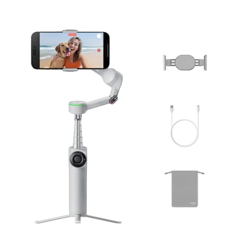 Insta360 Flow 2 Pro Grey - Foldable AI Phone Gimbal, Track in 200+ Apps with Apple DockKit, Multi-Person Tracking, 360º Pan Tracking, Built-in Tripod/Selfie Stick, iPhone/Android Portable Stabilizer - color: Stone Grey - Standard Bundle