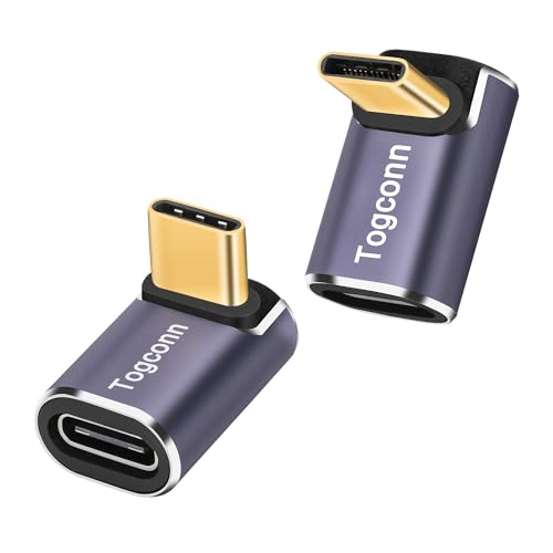 90 Degree Right Angle USB C Adapter (2 Pack), USB Type-C Male to Female Extender Connector, 40Gbps, 8K@60Hz Compatible with MacBook Pro/Air, iPhone 15/15 Pro Max, iPad Pro, Tablet, Phone, More - color: USB C up 90 degree, size: 2 Pack