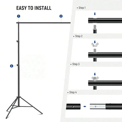 Adjustable Backdrop Stand, 10x7ft, Iron, with 4 Crossbars and 4 Clamps, Photography Studio Background Support for Party, Wedding, Birthday