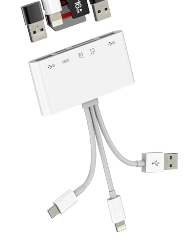 SD Card Reader for Iphone 17 16 15 14 Pro Max USB C Lightning Adapter (5in3) Digital Camera Micro SD Memory Stick Accessories Hub Dual Plug Dongle TF Slot for Apple Charger Adaptor Macbook PC for Ipad