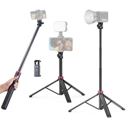 ULANZI 81" Tall Tripod for Camera&Phone, Extendable Aluminum Light Stand, Adjustable Travel Tripod with 1/4" Screw&Phone Clamp, 360° Ball Head, for Camera Video Light, for Vlog/Livestream/Ring Light