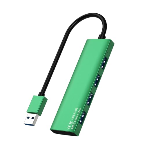 USB 3.0 Hub, Aluminum Alloy 4-Port Multiple USB A Splitter, Plug and Play USB Extender Hub for Laptop/PC/Desktop, Keyboard, Flash Drive, U Disk, Printer, Xbox, HDD and More (Not a Charger) - color: Green-Aluminum Alloy