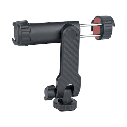 Dual Cold Shoe Phone Mount Holder — Universal Adjustable Smartphone Clamp with Dual Cold Shoe Mounts for Microphone & LED Light, 360° Rotating Ball Head, 1/4"-20 Tripod Screw Compatible