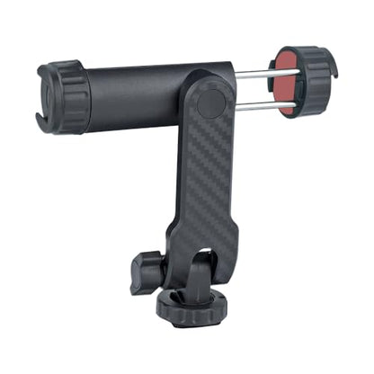 Dual Cold Shoe Phone Mount Holder — Universal Adjustable Smartphone Clamp with Dual Cold Shoe Mounts for Microphone & LED Light, 360° Rotating Ball Head, 1/4"-20 Tripod Screw Compatible