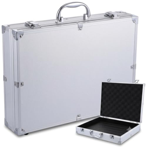 SUPVOX Aluminum Toolbox Lockable Storage Case for Tools Electronics and Accessories - Durable Silver Hard Case with Carry Handle - Large Capacity 14.57X11.22X2.95 Inches - color: Silver