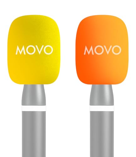 Movo HWS-2 Colored Windscreens WMX-HM2 & Rode Interview GO – 2-Pack Foam Mic Covers for Lavalier Microphones – Yellow & Orange Mic Windshields for Interviews & Content Creation - color: Yellow/Orange
