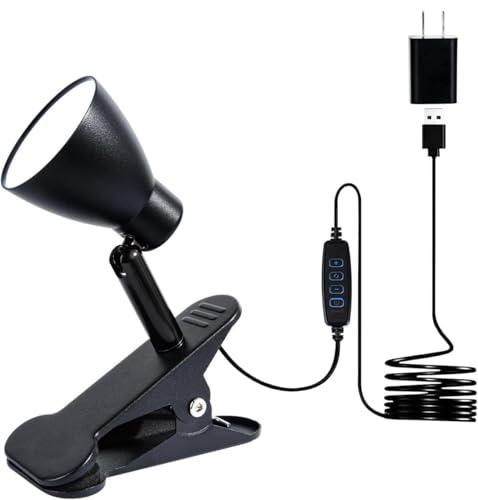 CRI90+ Clip Reading Light, Small Clamp on Bed Lamp for Bedside/Headboard/Desk/Bunk/Table/Shelf, 3 Color Temperature Options, 10 Dimmable Brightness Levels for Reading (6W/Adapter Included) - size: 1 Pack Short Neck Clip